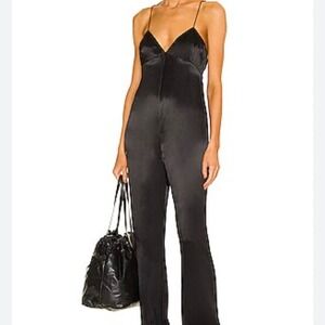 Weekend Stories Revolve Kyla Jumpsuit Black Satin Evening Party Wear Size XS